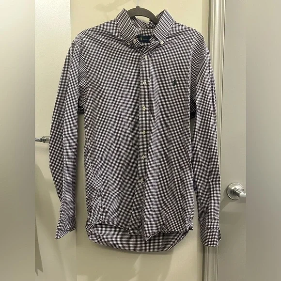 Ralph Lauren Button Down Shirt Mens Large Long Sleeve Purple White Gingham - Picture 1 of 8